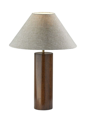 HomeRoots 26" Solid Wood Cylinder Table Lamp with White Cone Shade – Mid-Century Modern Accent for Any Space Walnut 372833