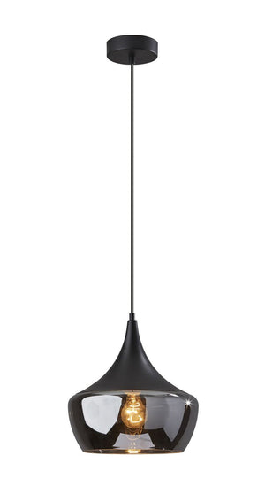 Homeroots Gnome Smoked Glass Black Metal Pendant Lamp Black Metal 372852