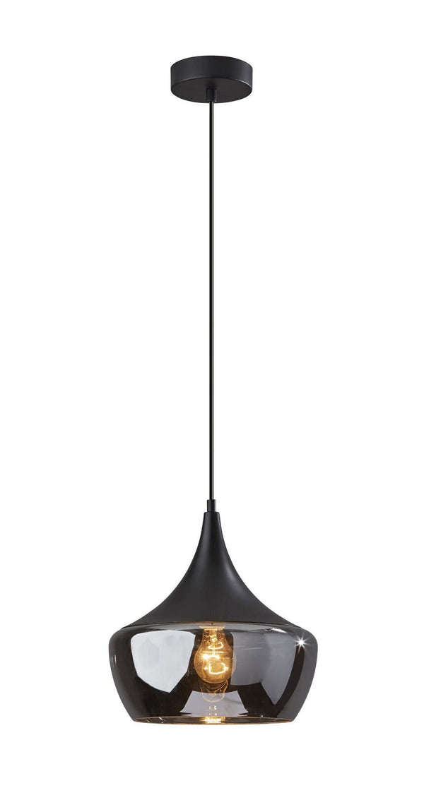 Homeroots Gnome Smoked Glass Black Metal Pendant Lamp Black Metal 372852