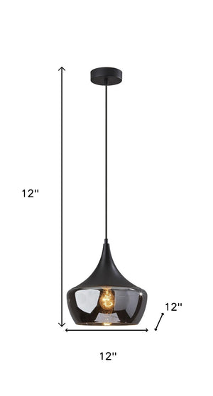 Homeroots Gnome Smoked Glass Black Metal Pendant Lamp Black Metal 372852