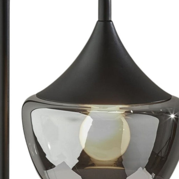 Homeroots Gnome Smoked Glass Black Metal Table Lamp Black  372854