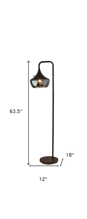 HomeRoots 64" Task Floor Lamp - Sleek Metal Design with Elegant Glass Bowl Shade for Stylish Illumination Black 372856