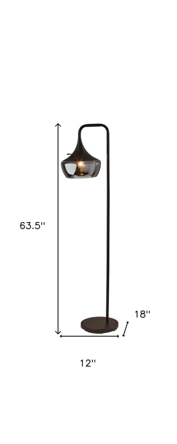 HomeRoots 64" Task Floor Lamp - Sleek Metal Design with Elegant Glass Bowl Shade for Stylish Illumination Black 372856