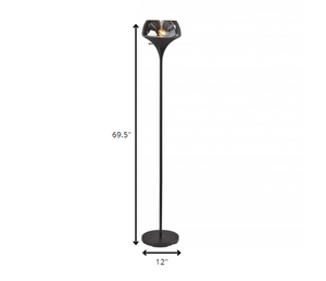 Homeroots Chalice Mixed Material Torchiere With Black Metal Smoked Glass Black Metal 372858