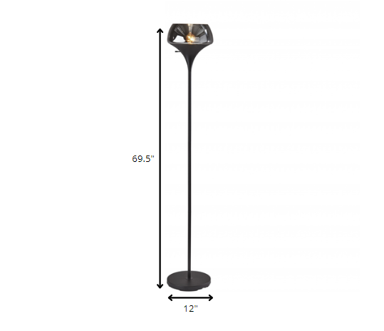 Homeroots Chalice Mixed Material Torchiere With Black Metal Smoked Glass Black Metal 372858