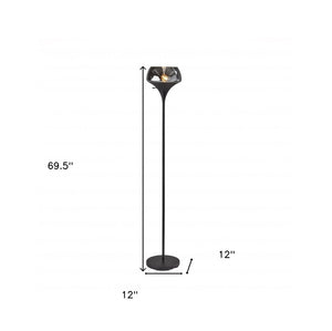 HomeRoots 70" Contemporary Floor Lamp with Smoked Glass Shade for Cozy Illumination and Modern Décor Black 372858