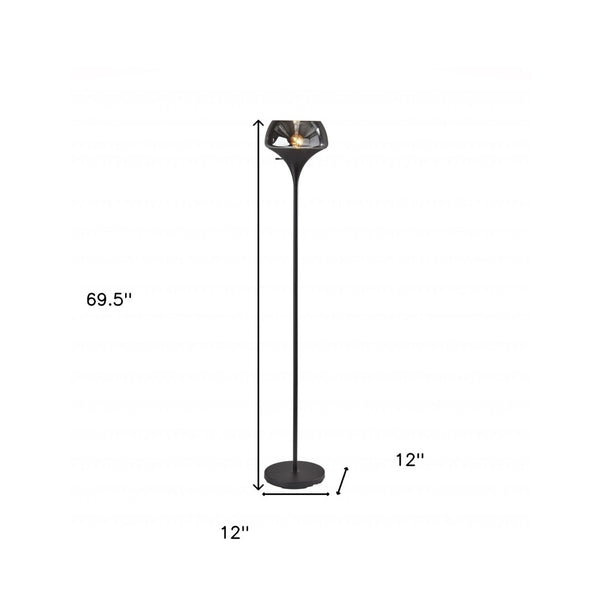 HomeRoots 70" Contemporary Floor Lamp with Smoked Glass Shade for Cozy Illumination and Modern Décor Black 372858
