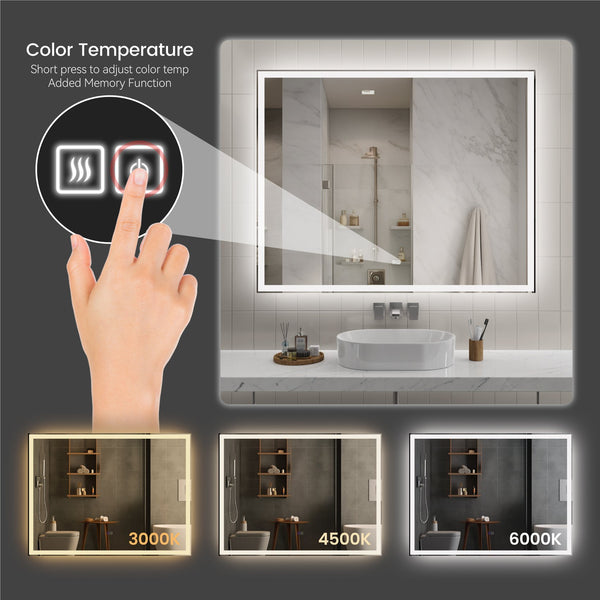 English Elm 60"x48" Modern LED Smart Mirror — Front & Back Lit Bathroom Mirror, Touch Anti-Fog, 3-Color Memory Mode T3177P284028