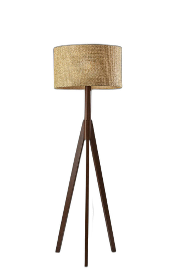 Homeroots 59" Tripod Floor Lamp With Warm Brown Drum Shade - Stylish Rattan Design For Modern Home Décor Walnut Metal 372867