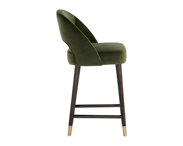 Sunpan Monae Counter Stool – Chic Barrel Back Design with Vintage Influence for Dining and Bar Spaces Moss Green