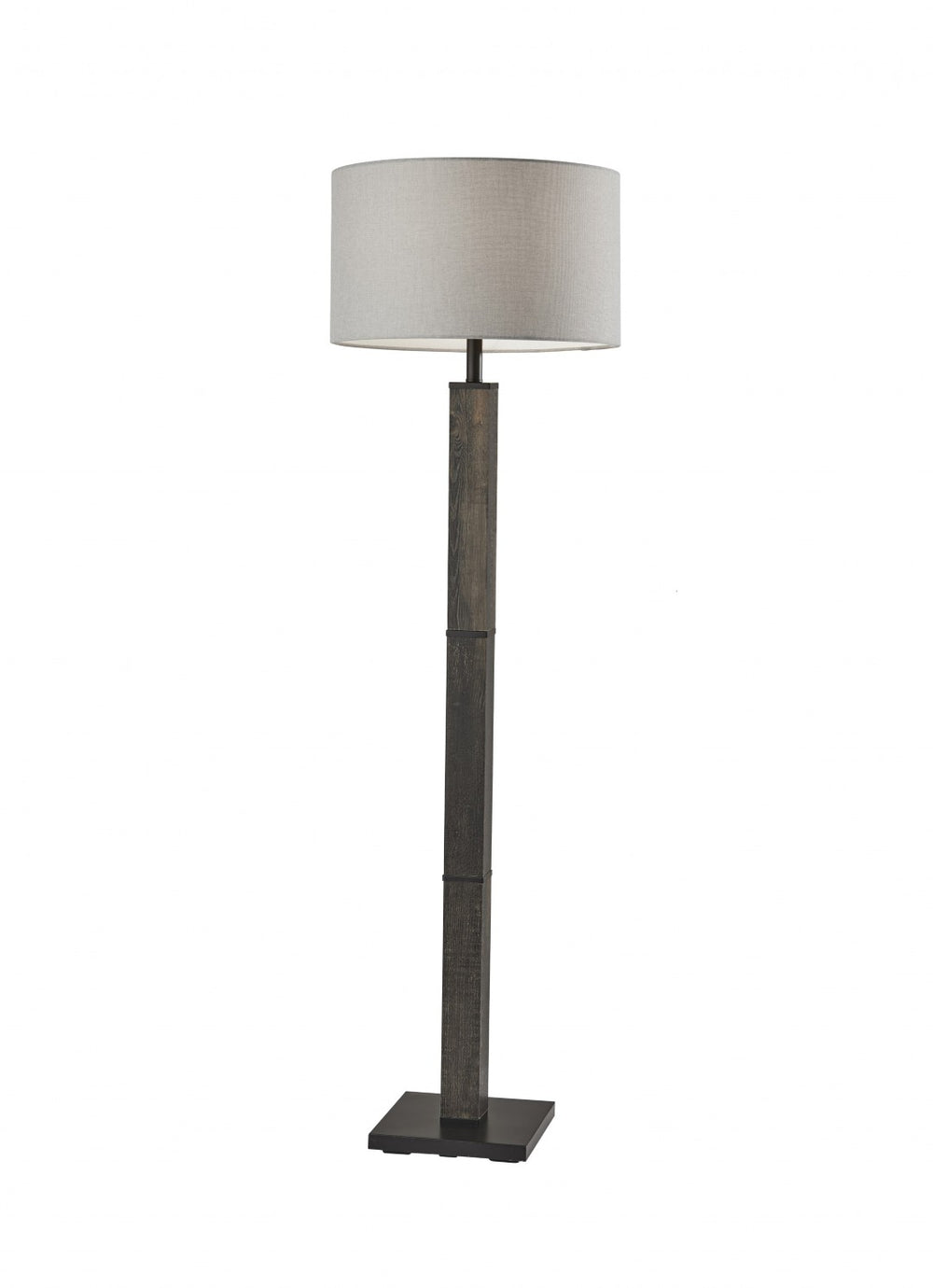 HomeRoots 62" Wood and Metal Floor Lamp with Light Gray Fabric Shade for Inviting Rustic Home Illumination Black 372870