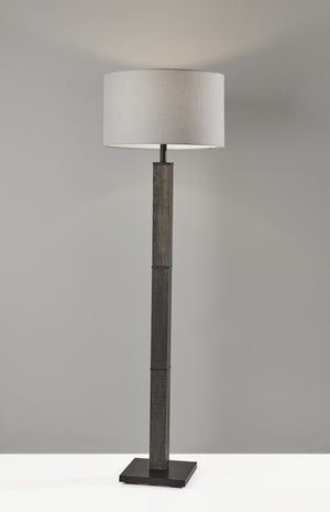 HomeRoots 62" Wood and Metal Floor Lamp with Light Gray Fabric Shade for Inviting Rustic Home Illumination Black 372870