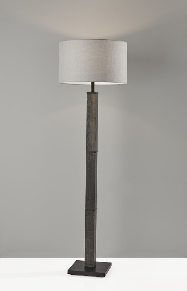 HomeRoots 62" Wood and Metal Floor Lamp with Light Gray Fabric Shade for Inviting Rustic Home Illumination Black 372870