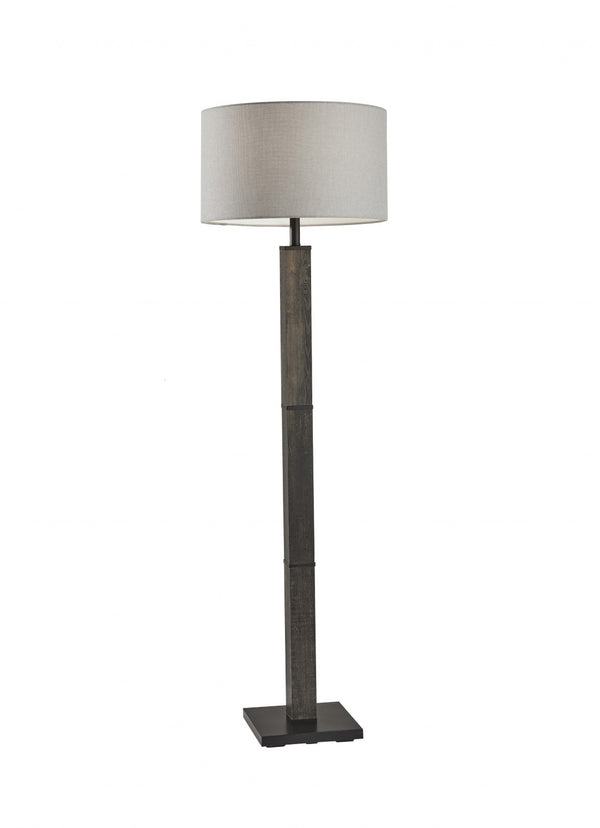 HomeRoots 62" Wood and Metal Floor Lamp with Light Gray Fabric Shade for Inviting Rustic Home Illumination Black 372870