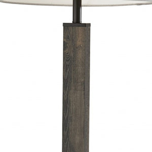 HomeRoots 62" Wood and Metal Floor Lamp with Light Gray Fabric Shade for Inviting Rustic Home Illumination Black 372870