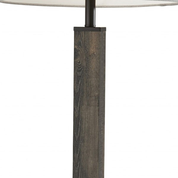 HomeRoots 62" Wood and Metal Floor Lamp with Light Gray Fabric Shade for Inviting Rustic Home Illumination Black 372870