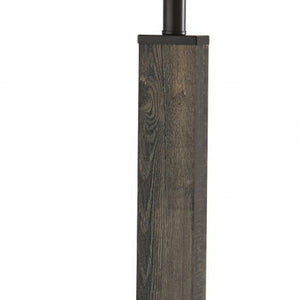 HomeRoots 62" Wood and Metal Floor Lamp with Light Gray Fabric Shade for Inviting Rustic Home Illumination Black 372870