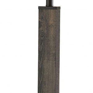HomeRoots 62" Wood and Metal Floor Lamp with Light Gray Fabric Shade for Inviting Rustic Home Illumination Black 372870
