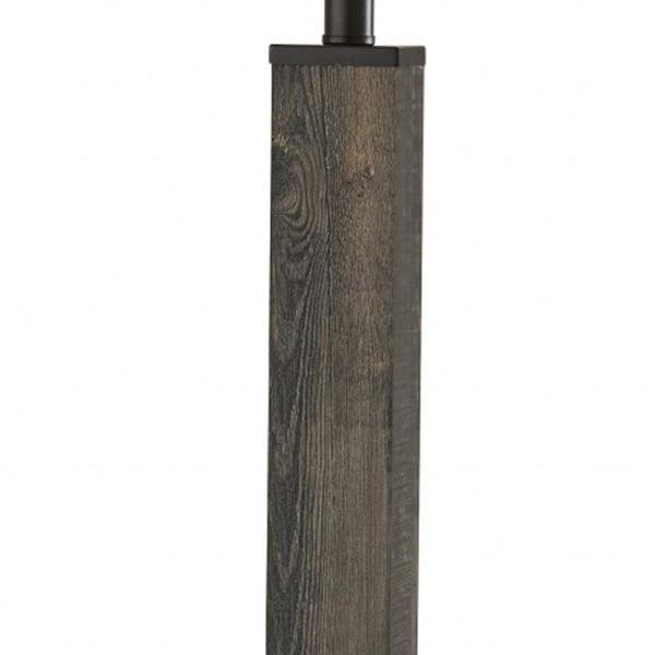 HomeRoots 62" Wood and Metal Floor Lamp with Light Gray Fabric Shade for Inviting Rustic Home Illumination Black 372870