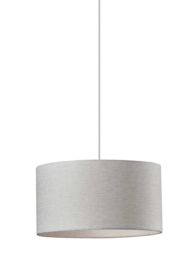 Homeroots White Fabric Sleek Drum Pendant Lamp White Metal 372882