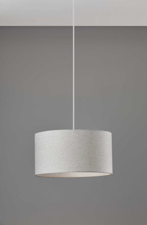 Homeroots White Fabric Sleek Drum Pendant Lamp White Metal 372882