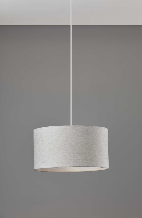 Homeroots White Fabric Sleek Drum Pendant Lamp White Metal 372882