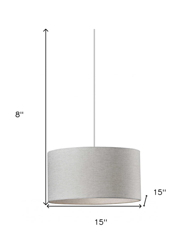 Homeroots White Fabric Sleek Drum Pendant Lamp White Metal 372882