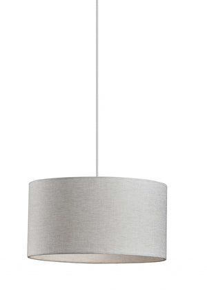 Homeroots White Fabric Sleek Drum Pendant Lamp White Metal 372882
