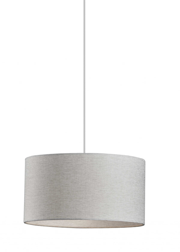 Homeroots White Fabric Sleek Drum Pendant Lamp White Metal 372882