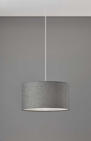 Homeroots Heather Grey Fabric Shade Electric Drum Pendant Grey Metal 372883