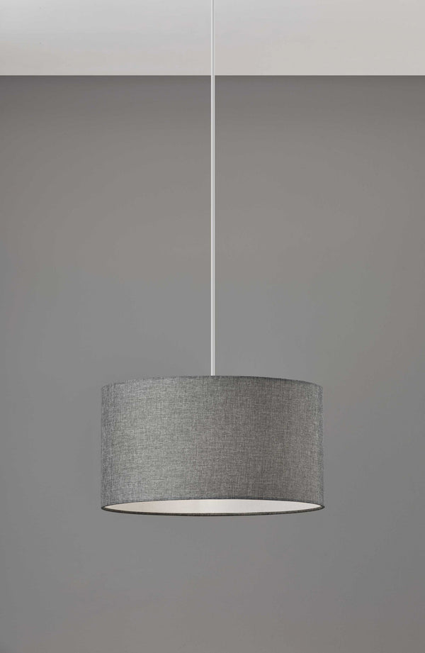 Homeroots Heather Grey Fabric Shade Electric Drum Pendant Grey Metal 372883