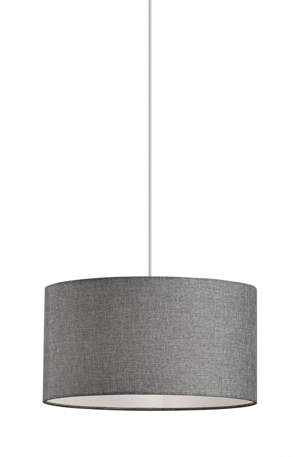 Homeroots Heather Grey Fabric Shade Electric Drum Pendant Grey Metal 372883