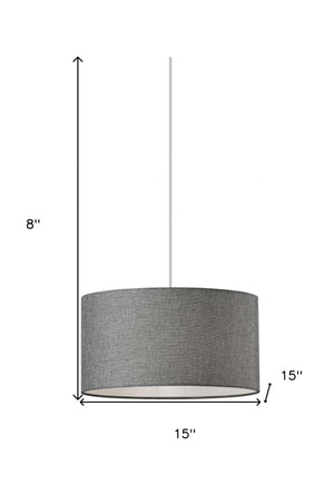 Homeroots Heather Grey Fabric Shade Electric Drum Pendant Grey Metal 372883