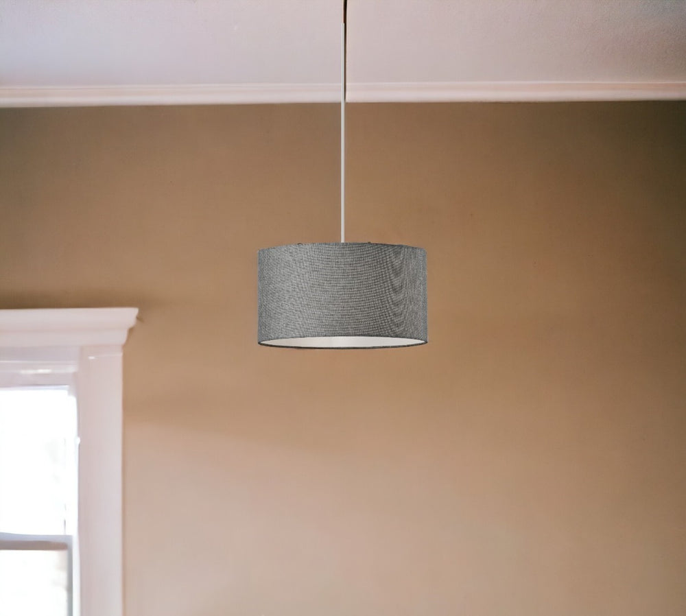 HomeRoots Burlap Fabric Pendant Light – Natural Wheat Shade Drum Lamp for Cozy Ambiance in Any Room Grey 372883