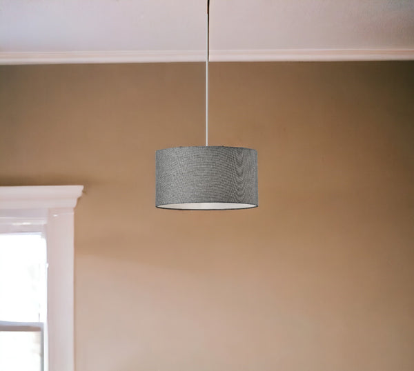 Homeroots Heather Grey Fabric Shade Electric Drum Pendant Grey Metal 372883
