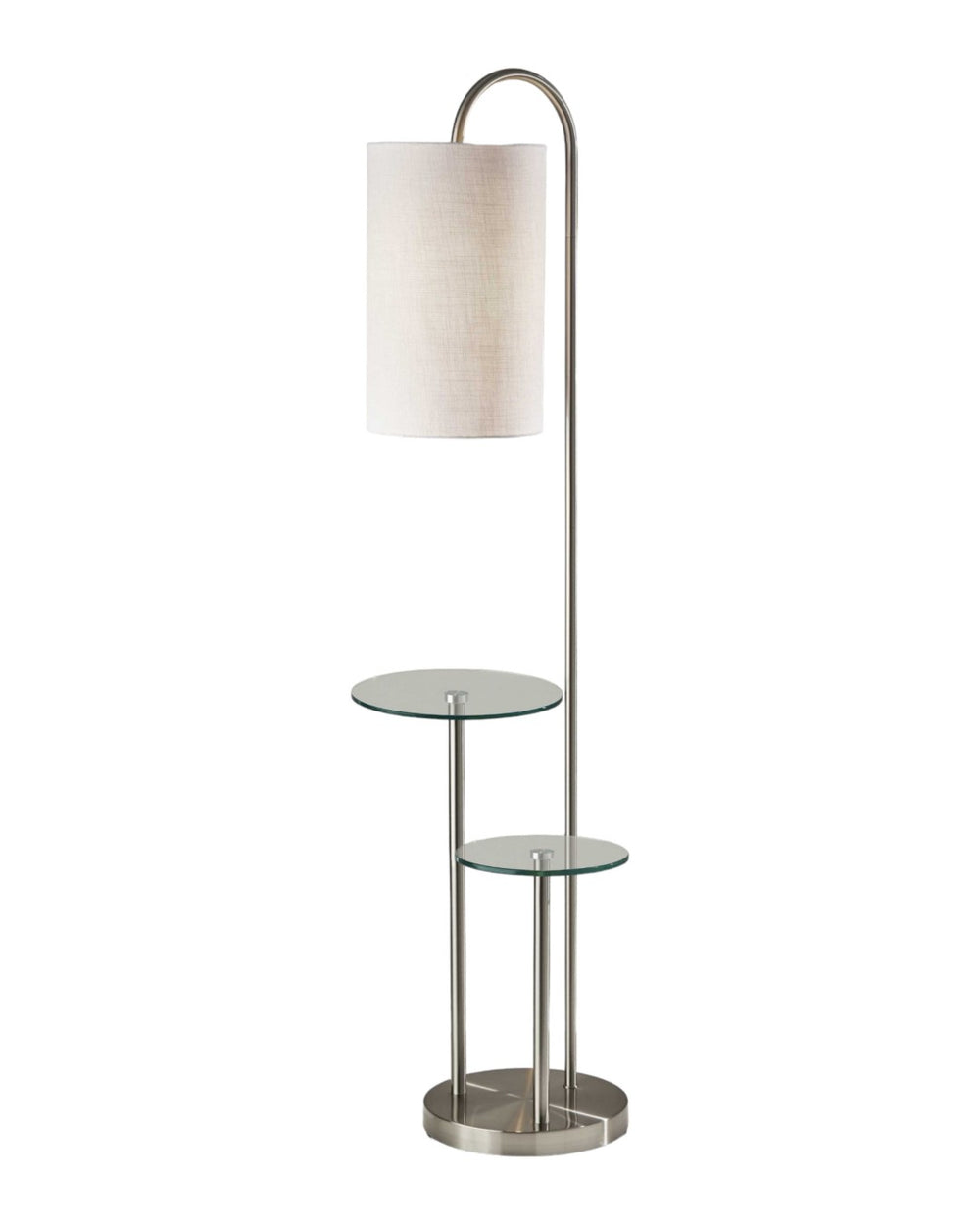 HomeRoots 66" Modern Silver Tray Table Floor Lamp with Drum Shade - Stylish Dual Function for Small Spaces 372886