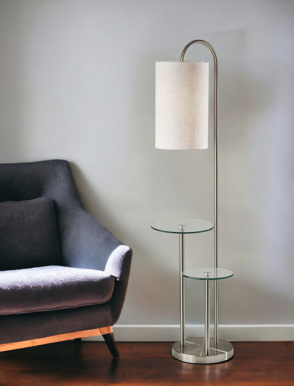 Homeroots 66" Tray Table Floor Lamp With White Drum Shade  Metal 372886