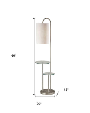 Homeroots 66" Tray Table Floor Lamp With White Drum Shade  Metal 372886