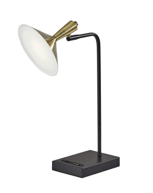 Homeroots 22" Black Metal Led Desk Table Lamp With Usb And Antiqued Brass Cone Shade   372887