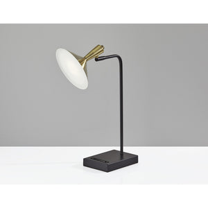 Homeroots 22" Black Metal Led Desk Table Lamp With Usb And Antiqued Brass Cone Shade   372887