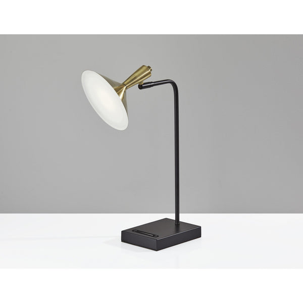 Homeroots 22" Black Metal Led Desk Table Lamp With Usb And Antiqued Brass Cone Shade   372887