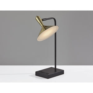 Homeroots 22" Black Metal Led Desk Table Lamp With Usb And Antiqued Brass Cone Shade   372887