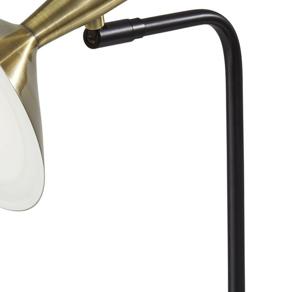 Homeroots 22" Black Metal Led Desk Table Lamp With Usb And Antiqued Brass Cone Shade   372887