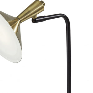 Homeroots 22" Black Metal Led Desk Table Lamp With Usb And Antiqued Brass Cone Shade   372887