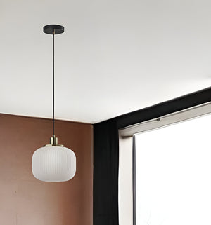 Homeroots Striped Glass Glow Metal Pendant  Glass 372890