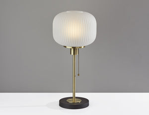 Homeroots 22" Antiqued Brass Table Lamp With White Ribbed Frosted Glass Dome Shade   372891