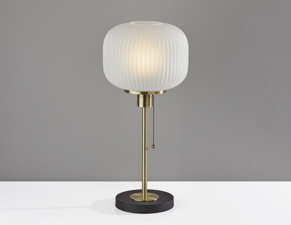 Homeroots 22" Antiqued Brass Table Lamp With White Ribbed Frosted Glass Dome Shade   372891