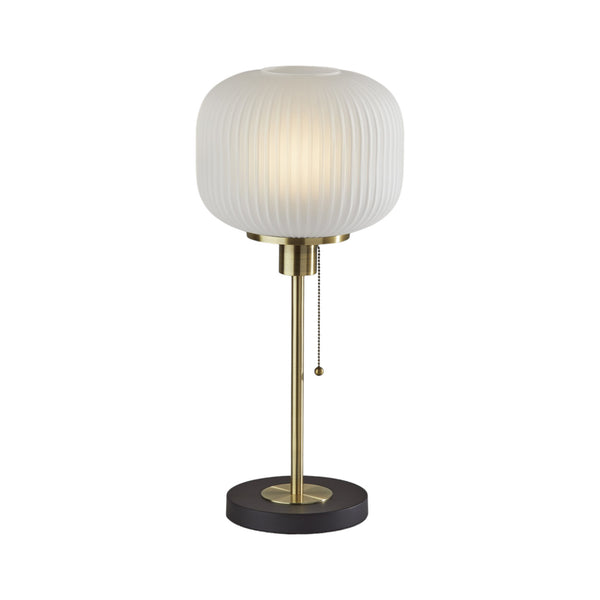 Homeroots 22" Antiqued Brass Table Lamp With White Ribbed Frosted Glass Dome Shade   372891