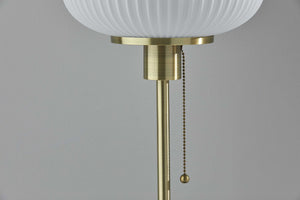 Homeroots 22" Antiqued Brass Table Lamp With White Ribbed Frosted Glass Dome Shade   372891