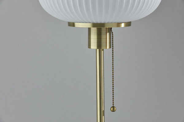 Homeroots 22" Antiqued Brass Table Lamp With White Ribbed Frosted Glass Dome Shade   372891